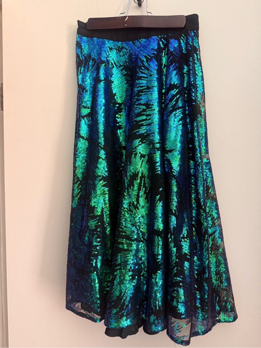 Blue-Green Iridescent Sequin Midi Skirt